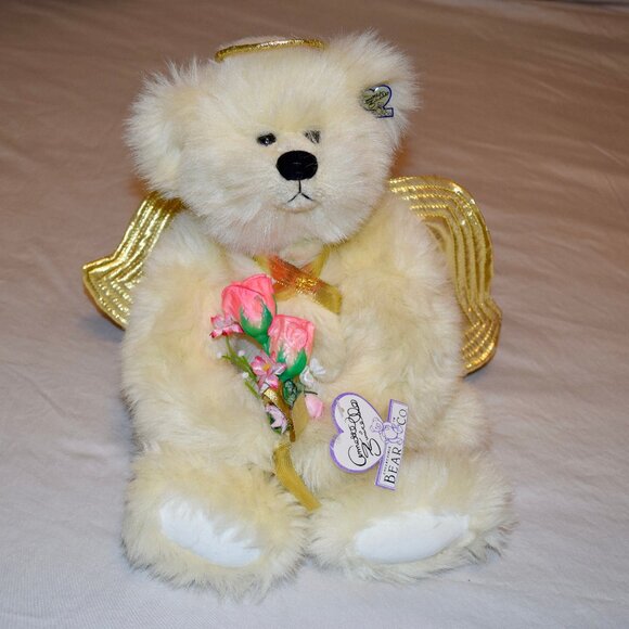 Vintage Annette Funicello Cream Angel Bear 16”Flowers Angel & Ear Pin - Picture 1 of 8